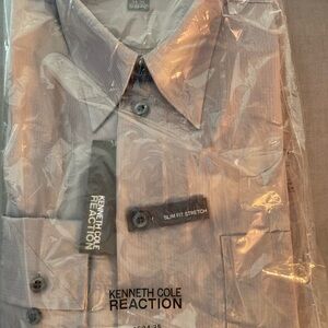 Kenneth Cole Reaction Slim Fit Stretch Gray Striped Dress Shirt